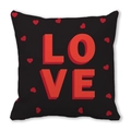 Black square peach skin pillowcase with 3D red LOVE text and tiny hearts - Black Base Red 3D LOVE (23) / 18x18 Inch