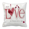Roze Happy Valentine's Day vierkante kussensloop met rode LOVE-tekst en hartpatroon - 45cmx45cm / Wit Hart Vogel Roos Stijl