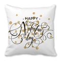 White peach skin pillowcase with HAPPY Valentine's day text and gold sequins - Black Handwriting Happy Valentine's Day with Gold Polka Dots (Style 9)
