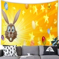 Osterhasen-Wandteppich mit bunten Eiern über einem grauen Sofa im modernen Wohnzimmer - Pfirsichhaut-Samt (Mittel) / Stil 4