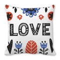 Folk art style LOVE square pillowcase in peach skin fabric with red and blue floral patterns - Nordic Folk Art Love Style (18) / 18x18 Inch