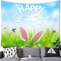 Festive Happy Easter peach skin tapestry with bunny ears and floral pattern for wall decor - Rabbit Ears in Grass Style (3)