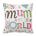 Federa in pelle di pesca con stampa colorata BEST mum in the WORLD e motivi floreali - 45cmx45cm / Stile Parola d'Arte Best Mum Bianco