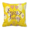 Square yellow pillowcase with Enjoy Today text and decorative heart balloon patterns - Enjoy Today Yellow Balloons (13)