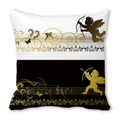 Peach skin pillowcase featuring black and white music notes and Cupid angel pattern - 45x45cm / Black White Cupid Music Symbols (22)