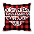 Red buffalo plaid pillow cover with white text forming a heart shape for Valentines Day - Inspirational Heart (15)