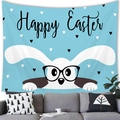 Osterhasen Wandteppich mit blauem Hintergrund und Kaninchen Motiv zur Wanddekoration - Pfirsichhaut-Samt (Mittel) / Stil 6