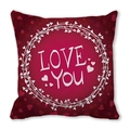 Red square peach skin pillowcase with LOVE YOU heart wreath print for Valentine's Day - 45x45cm / Deep Red Vine Wreath (23)