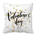 White peach skin pillowcase with Valentine's Day text and gold glitter dot design - Black Handwriting Valentine's Day with Gold Glitter Dots (Style 12)