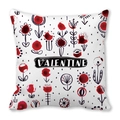Federa di San Valentino con fiori rossi ad acquerello e scritta VALENTINE su bianco - 45cmx45cm / Stile Floreale San Valentino Bianco