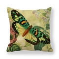 Linen pillow cover with vintage green butterfly and pink flowers illustration on white background - Vintage Green Butterfly Style (6)