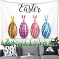 Happy Easter tapestry featuring colorful bunny eggs and soft grass on white fabric - Bunny Ears Eggs Style (5)