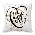 Square peach skin pillowcase with black LOVE heart pattern and gold glitter dots - Black LOVE Heart Outline with Gold Dots (Style 13)