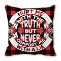 Red buffalo plaid pillow case with white ribbon and inspirational text print - Truth Quote (16)