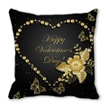 Valentine's Day pillowcase in black peach skin with golden heart and butterfly motifs - Black Base Gold Butterfly Heart Happy Valentine (30) / 18x18 Inch