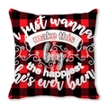 Red and black buffalo plaid peach skin throw pillow with white sentimental text design - Make This Boy Happiest (25)