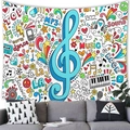 Colorful music graffiti tapestry with piano keys and notes for wall decoration - 100x70cm / Sky Blue Music Hand-drawn (14)