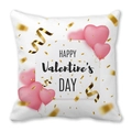 White Happy Valentine's Day peach skin pillowcase with pink hearts and golden ribbons - Heart Balloons and Gold Ribbon Festive Design (Style 14)