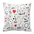 Valentine's Day pillowcase with romantic red hearts and hand-drawn doodles on white peach skin fabric - Romantic Doodle Sketch Style (9)