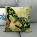 Linen cushion cover with colorful butterfly and flower digital print on grey sofa - Colorful Butterfly Style (1)