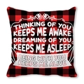Square red and black buffalo plaid pillowcase with romantic white floral text design - Lyric Verse (17)