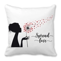 Square peach skin pillowcase with a woman silhouette and spread love heart design - Female Silhouette Spread Love Style (23) / 18x18 Inch