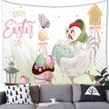 Easter peach skin tapestry featuring a cartoon hen and Happy Easter Day text for wall decor - Hen and Eggs Style (8)