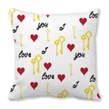 White peach skin pillowcase with red hearts, golden keys, and I love you script print - Key and Heart Romantic Style (18)