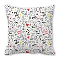 White peach skin pillowcase with romantic black and red hand-drawn love doodles - Cartoon Bear and Fun Doodle Style (10)