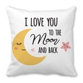 Peach skin square pillowcase with moon and heart print, I Love You To The Moon And Back - Cartoon Moon and Star Confession Style (24) / 18x18 Inch
