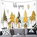 Spring gnomes peach skin tapestry with Hello Spring text and honey bee motifs - Spring Gnomes Style (10)