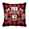 Square peach skin pillowcase with red black buffalo plaid and You Awesome Me Lucky print - Lucky Me (18)