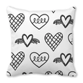 Square peach skin pillowcase featuring hand-drawn black heart patterns on white fabric - Black Hand-drawn Simple Heart Style (19)