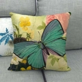 Linen cushion cover with vintage butterfly and floral pattern on a gray sofa - Green Butterfly Style (3)