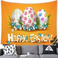 Vibrant orange Happy Easter tapestry with colorful eggs above a gray sofa decor - Orange High Saturation Egg Style (5)
