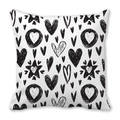 Square peach skin pillowcase featuring black and white hand-drawn heart and star patterns - Black and White Star Heart Graffiti Style (20)