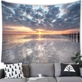 Sunset beach wall hanging tapestry with ocean sunset scenery and wooden fence print - Sunset Wooden Fence (6) / 150x100(Peach Skin)