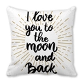 White linen pillowcase with black 'I love you' text and golden sunburst details - Black Gold Radial Moon and Back (20)
