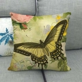 Linen cushion cover with yellow butterfly and pink roses on a grey fabric sofa - Yellow Butterfly Style (4)