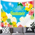 Tropisch wandtapijt met hibiscusbloemen en gele Summer-tekst op geborstelde stof decor - Hibiscus Zon Stijl (4) / 100x70cm