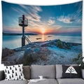 Sunset beach lighthouse tapestry wall hanging above a sofa for living room decor - Seaside Lighthouse Sunset (1) / 150x100(Peach Skin)