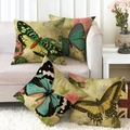 Set of 4 vintage linen pillow covers with artistic butterfly and floral patterns - Four Pattern Set (5)