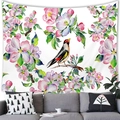 Green plant flower tapestry with a colorful bird and purple floral design on a sofa wall - Bird and Purple Floral