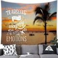 Sunset beach wall tapestry with palm trees and motivational text for home decor - Sunset Palm Quote Style (Style 2) / Medium Peach Skin