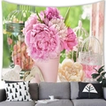Wall hanging tapestry with pink peony flower and vintage birdcage for home wall decor - Peony and Birdcage