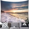 Sunset beach scenery tapestry on polyester fabric showing glowing ocean waves and sky - Splendid Seaside Sunset (5) / 100x70(Peach Skin)