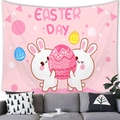 Peach skin fabric Easter wall tapestry featuring bunnies and colorful eggs decoration - Pink Eggs Rabbit Style (13)
