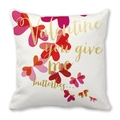 Federa a farfalla con cuore Happy Valentine rosa con stampa di testo dorata - 45cmx45cm / Stile Lettera Cuore Farfalla Bianco