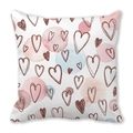 White square pillowcase with brown hand-drawn hearts and colorful watercolor dots - Pink and Blue Watercolor Dots Heart Style (23)