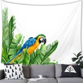 Tropical macaw and banana leaf wall tapestry for modern home decor in watercolor style - Macaw with Banana Leaves